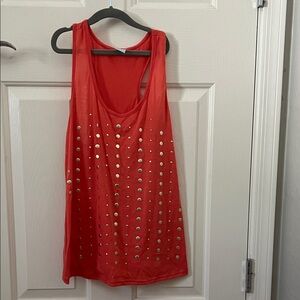 Stylish Orange Sleeveless Top with Gold Accents